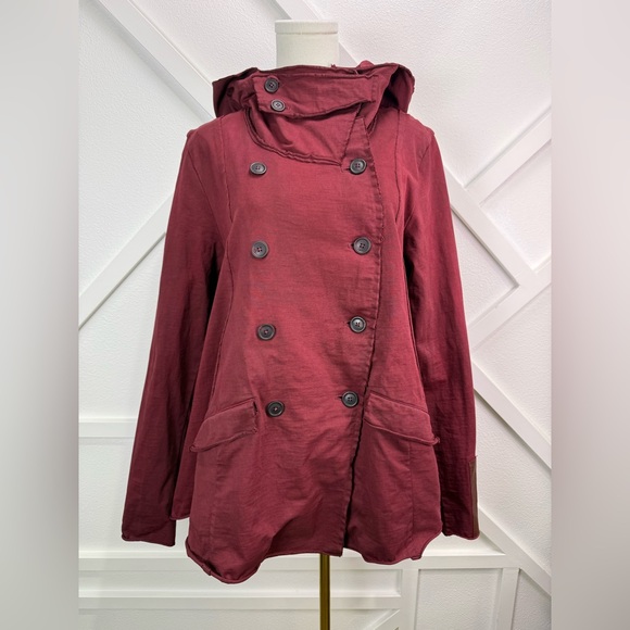 Rundholz DIP Waxed Cotton Jacket Small Burgundy Hooded Asymmetrical Avant Garde